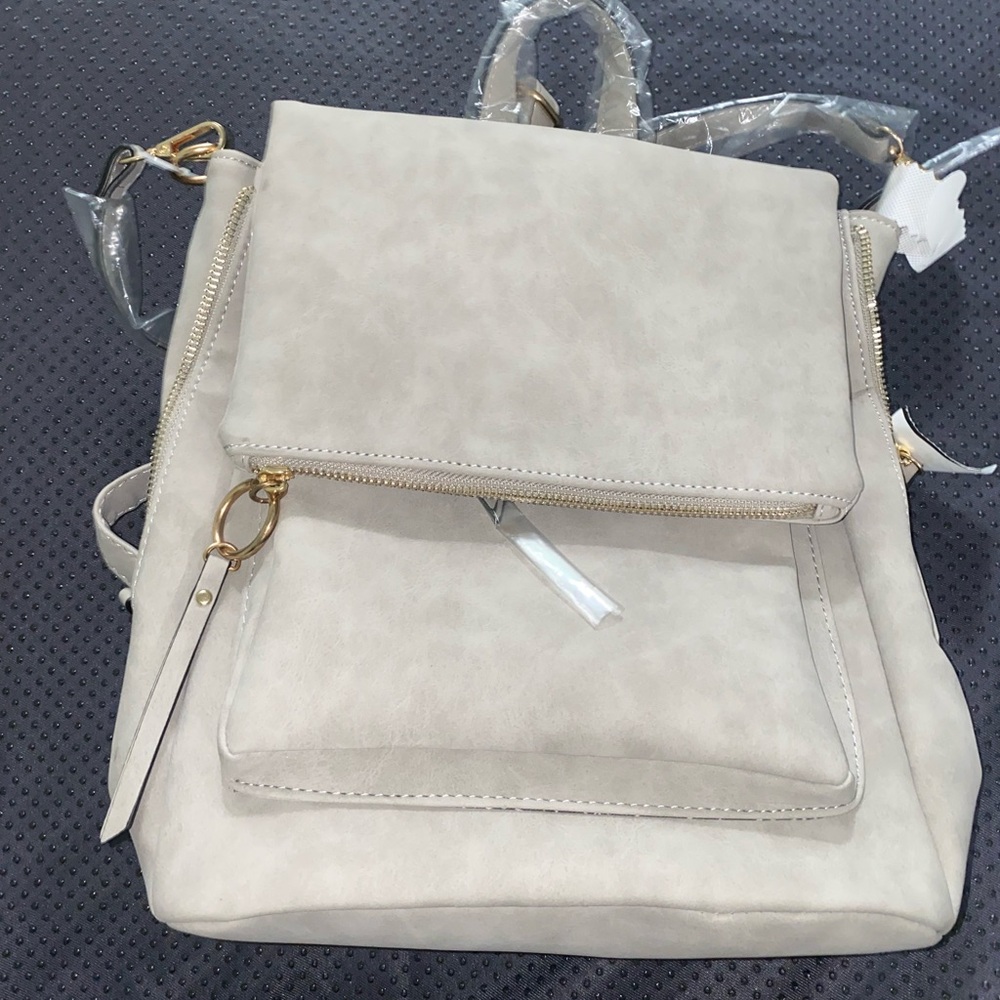 Cream and Gold Backpack with Textured Fabric
